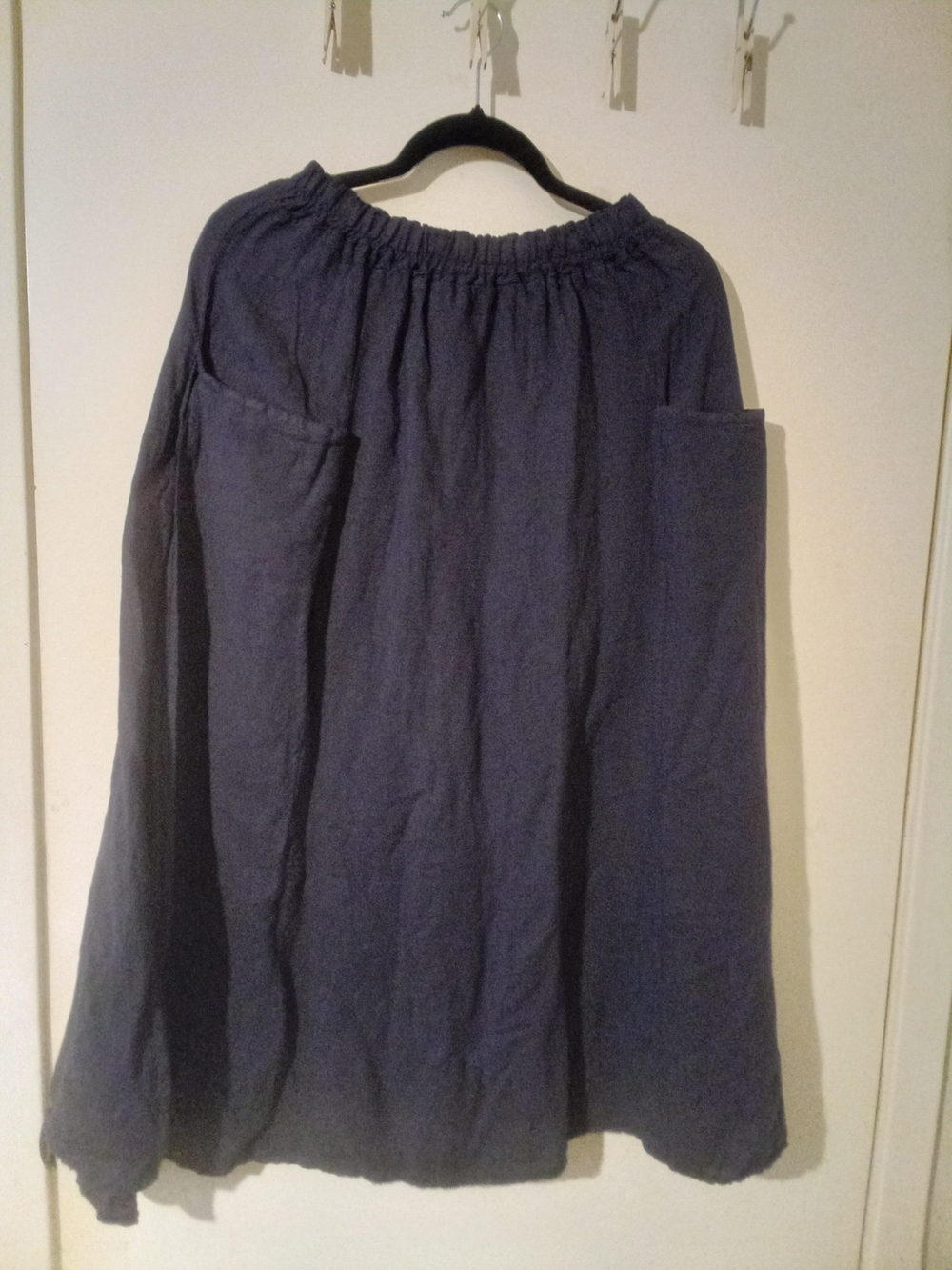 Liabella Navy Blue Elastic Waist  Linen Maxi Skirt with Pockets